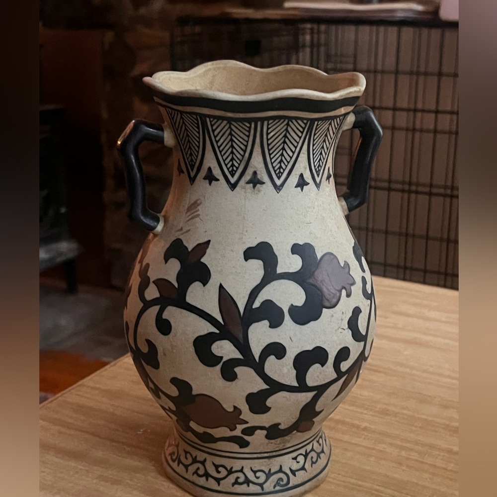 Decorative Ceramic Vase with Black Floral Design